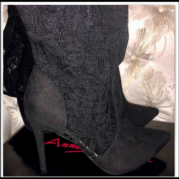 BLACK LACE SUEDE OVER THE KNEE BOOT - Picture 7 of 8